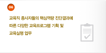 6. 교육직 종사자들의 핵심역량 진단결과에 따른 다양한 교육프로그램 기획 및 교육실행 업무